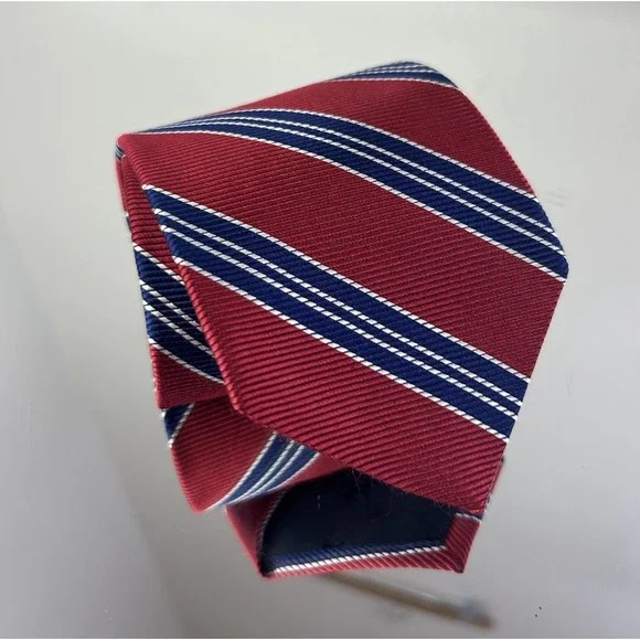 BROOKS BROTHERS "346" Pure‎ Silk Red with white & Navy blue Striped Neck Tie - Picture 2 of 5